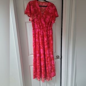Pink and Red Floral Maxi Dress
